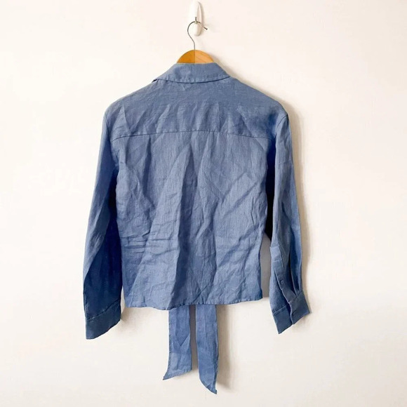 Zara Linen  Shirt With Knot Blue NWT Size XS - Picture 4 of 5